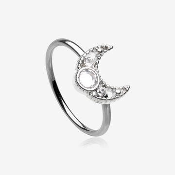 Lacey Crescent Moon Sparkle Bendable Hoop Ring-Clear Gem